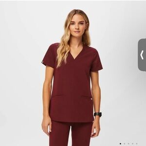 Figs Burgundy V-Neck Top